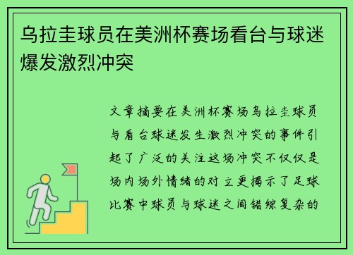 乌拉圭球员在美洲杯赛场看台与球迷爆发激烈冲突 乌拉圭球员在美洲杯赛场看台与球迷爆发激烈冲突