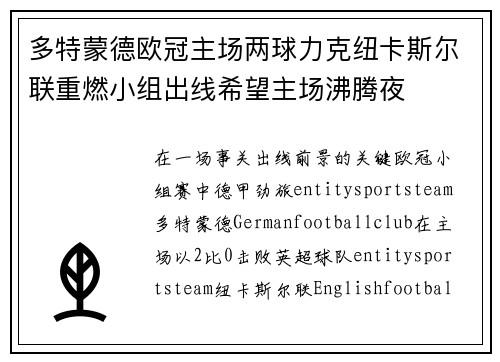 多特蒙德欧冠主场两球力克纽卡斯尔联重燃小组出线希望主场沸腾夜