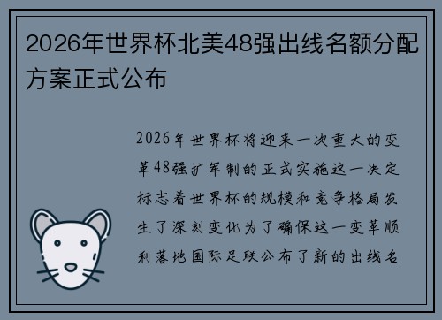 2026年世界杯北美48强出线名额分配方案正式公布